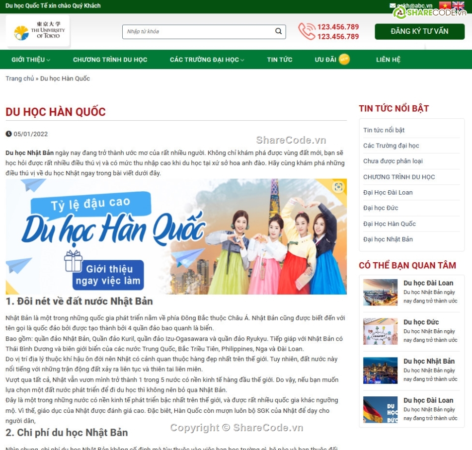 sharecode website du lịch,fullcode website du học,sharecode web du học,Theme WordPress du học quốc tế